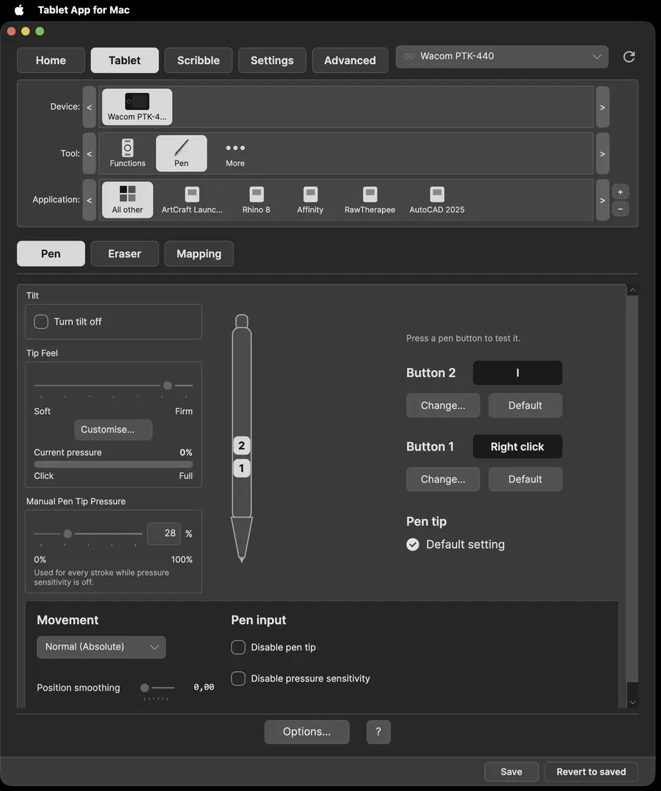 Pen, with several apps in the Application row
