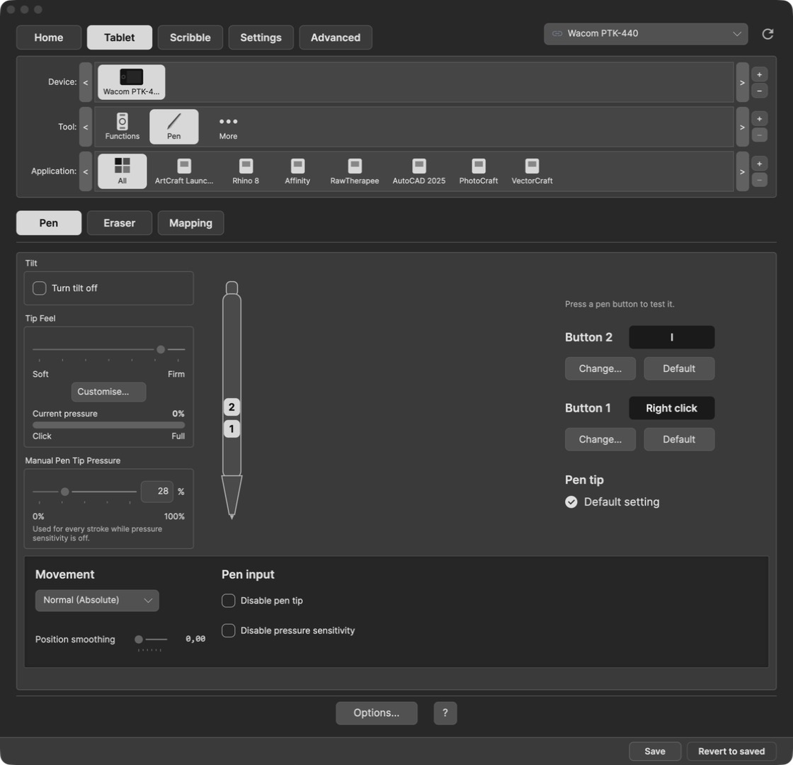 Tablet › Pen page, with several apps in the Application row