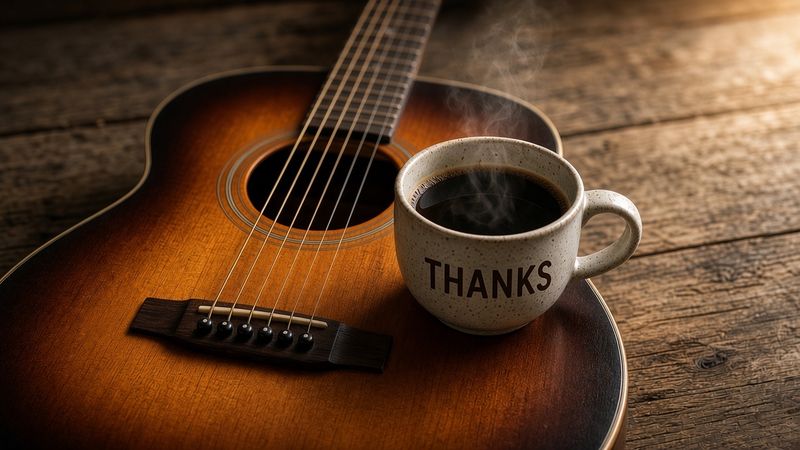 A guitar and a cup of coffee